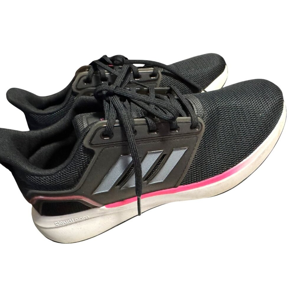 Adidas Women's EQ19 Cloud Foam Run Sneakers Black‎ & Pink Athletic Shoes
